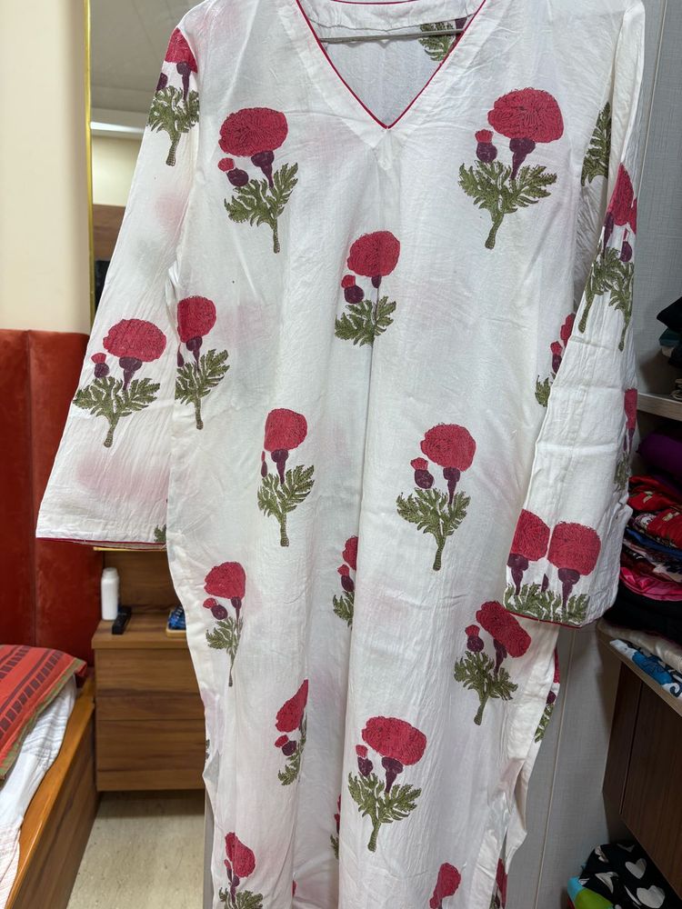 White Block Print Kurta