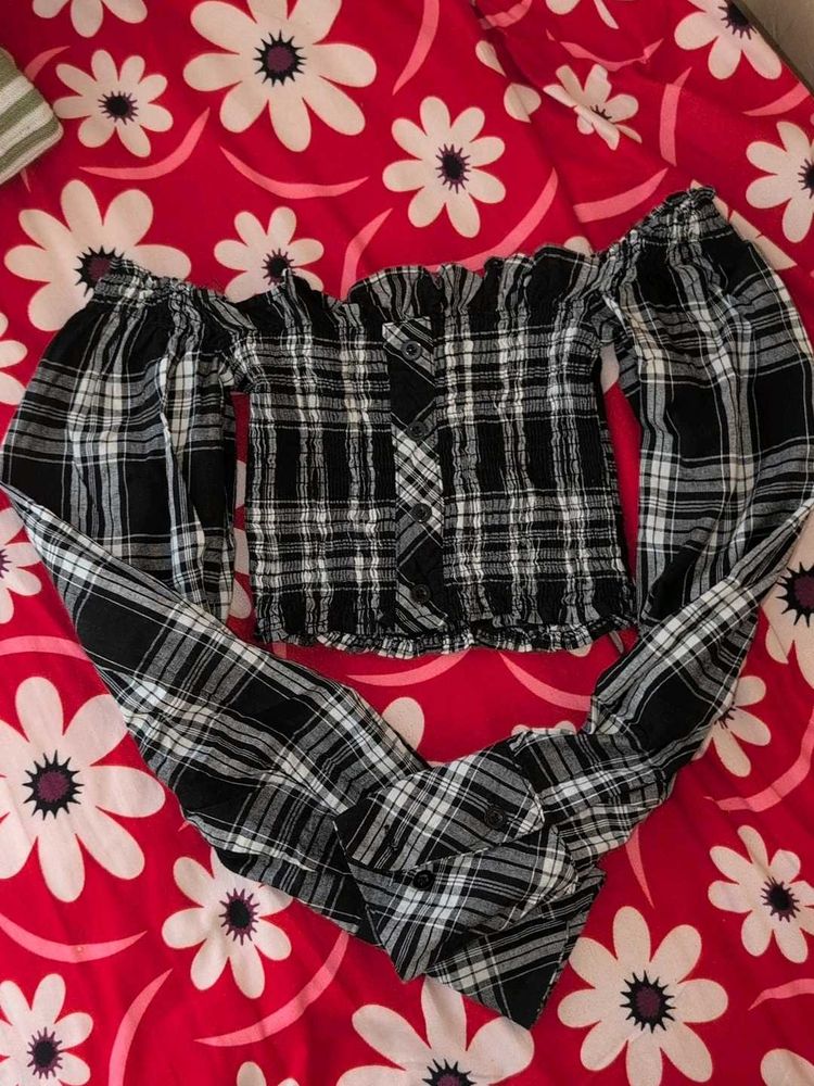 Plaid Off-Shoulder Crop Top