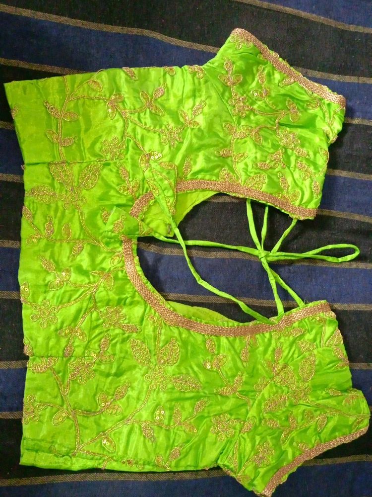 Parrot Green 💚 Colour Embroidery Stitched Blouse