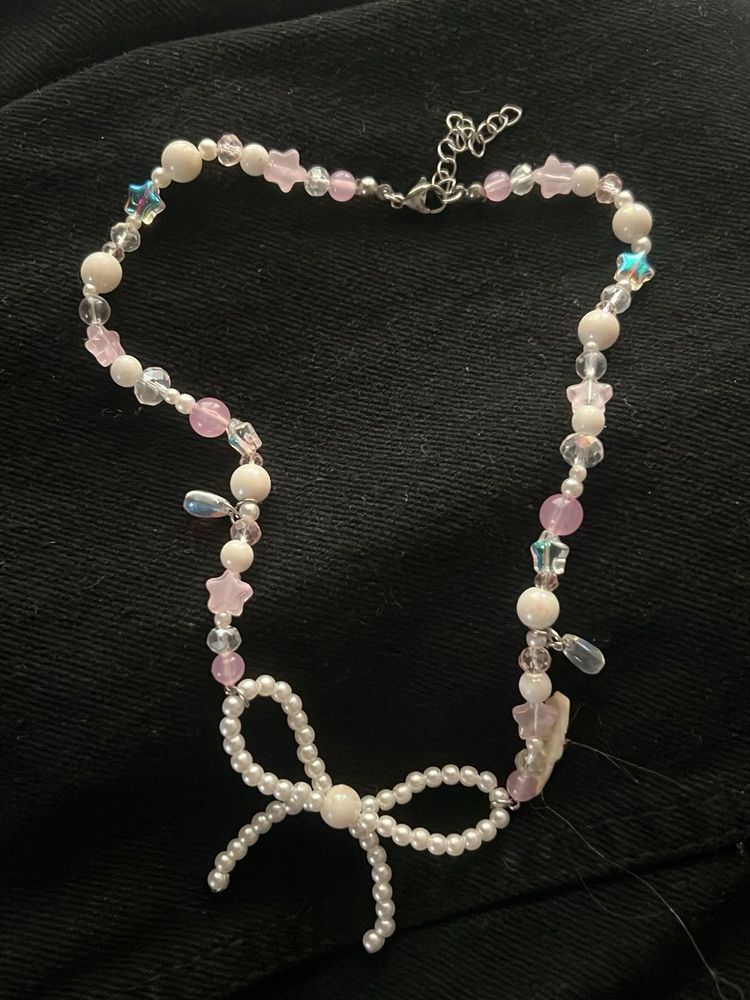 Cute Beaded Bow Necklace