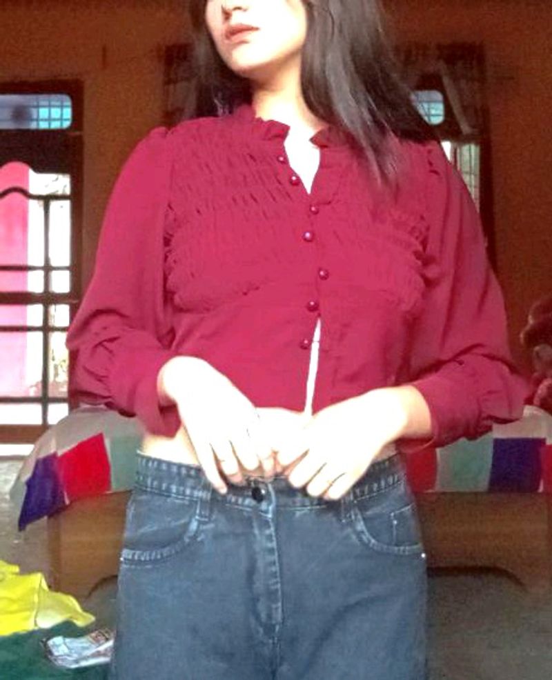 Chocolate Brown Top With Puff Sleeves 🥰