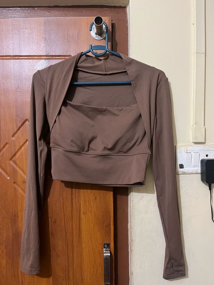 Brown Crop Top &amp; Shrug Set