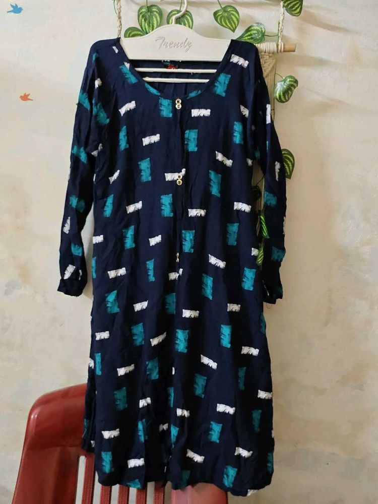 Navy Blue U Neck Kurti