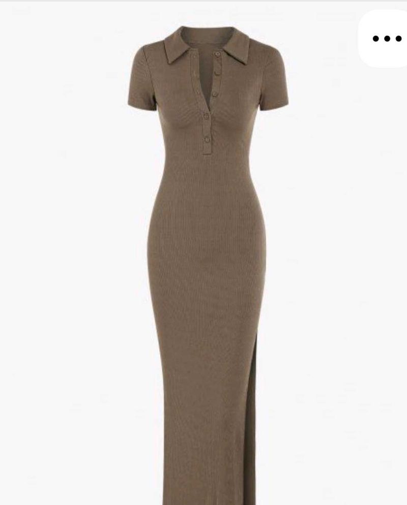 Solid Slit Ribbed Maxi Dress