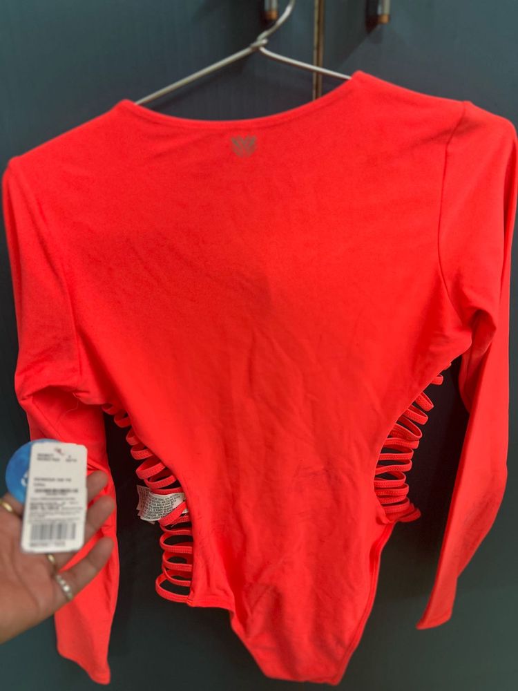 Neon Coral Cutout Bodysuit