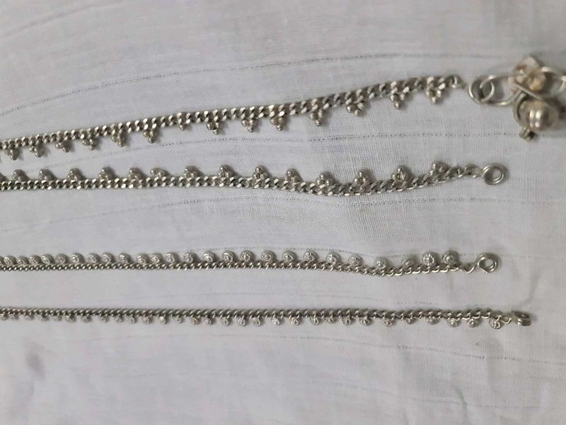 Vintage Silver Anklets (Set of Two)