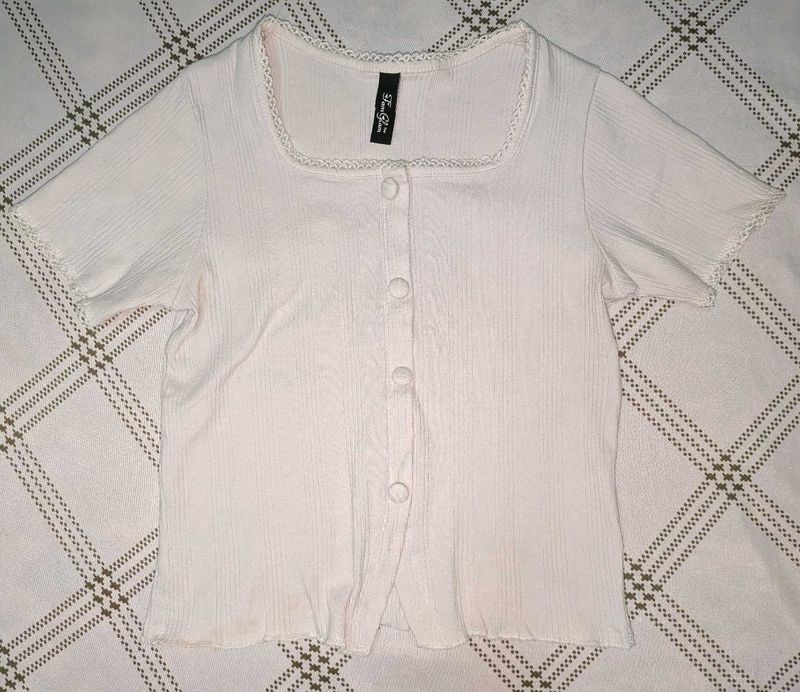Coquette Lace Detail Button-Front Top