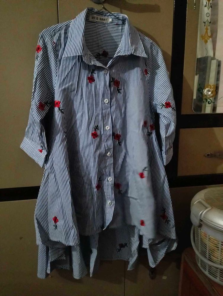 Striped Rose Embroidered Tunic Top