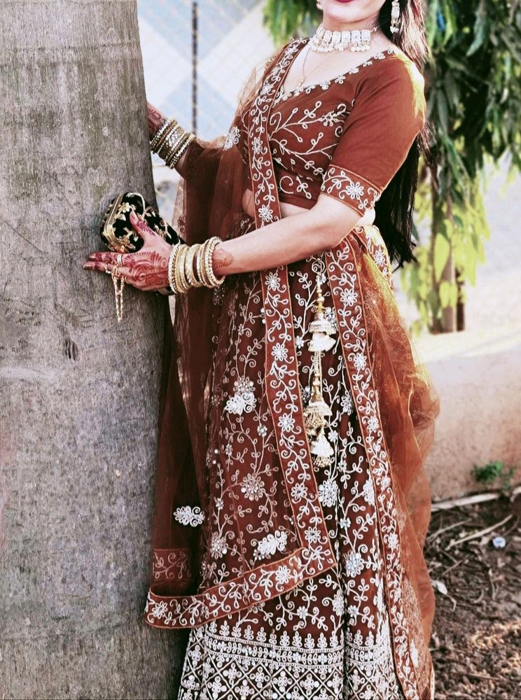 Coffee Colour Net Lahenga