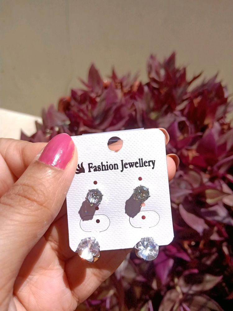 Stylish Korean Silver Diamond Round Layer Earrings