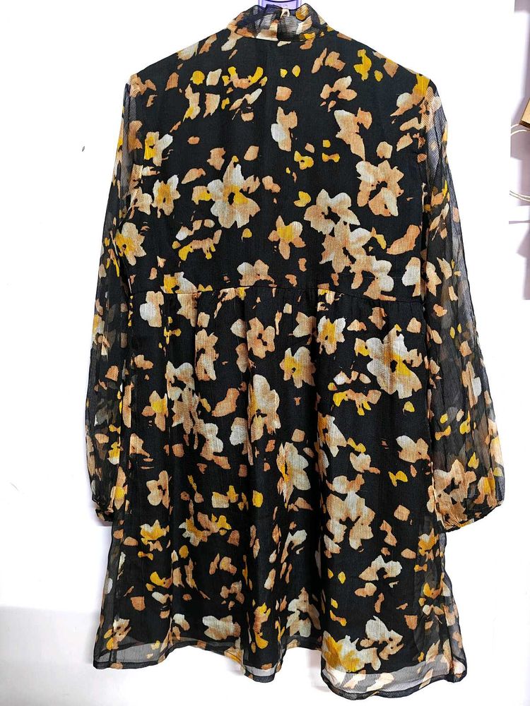 Floral Print Sheer Mini Dress