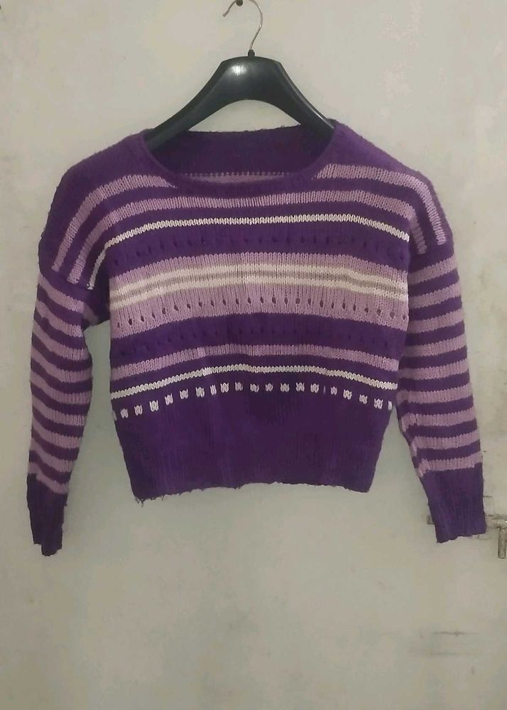 Purple Striped Knit Sweater