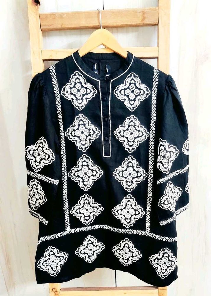 Embroidered Black LongTop Size-38-40