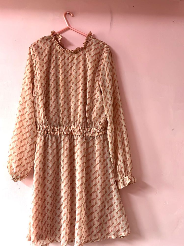 Patterned Long Sleeve Mini Dress