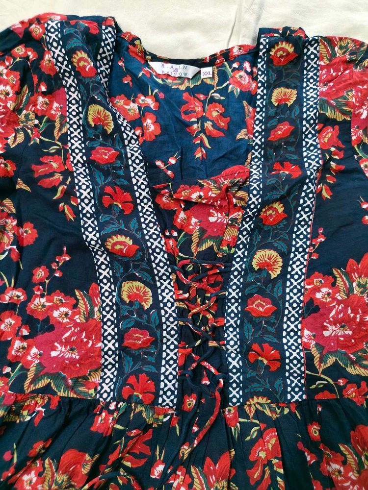 Blue And Red Empire Shape Top For Women