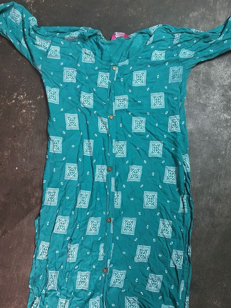 Teal Printed Long Sleeve Dress