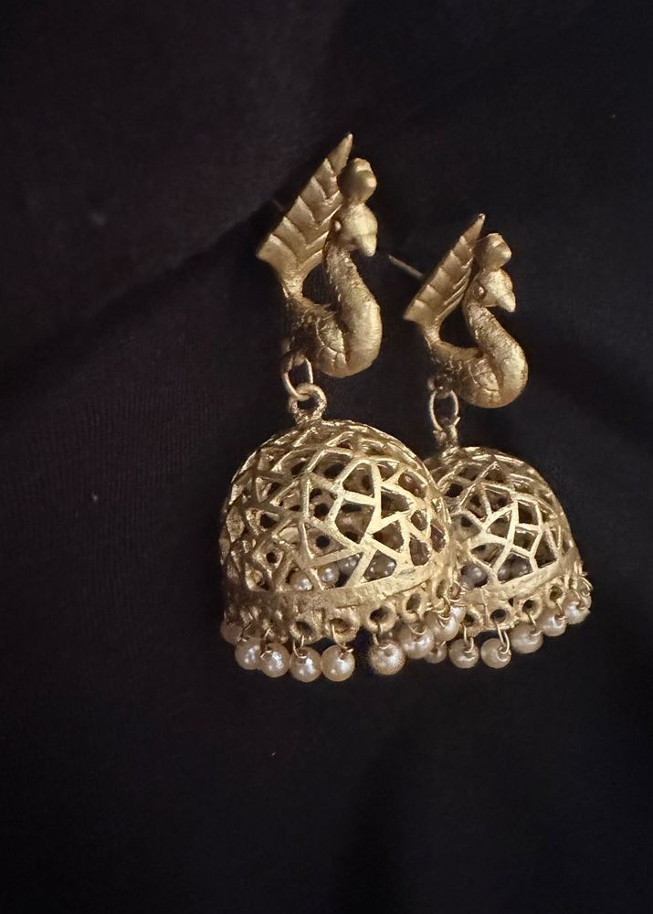 Brush gold peacock Jhumka Earrings