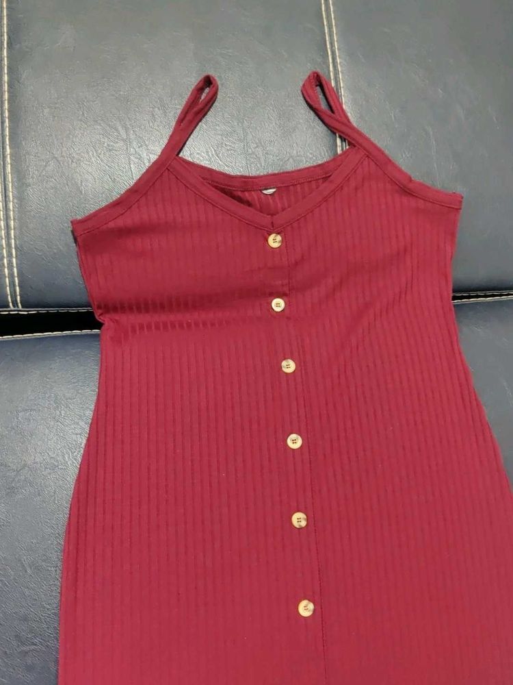 Burgundy Button-Down Dress