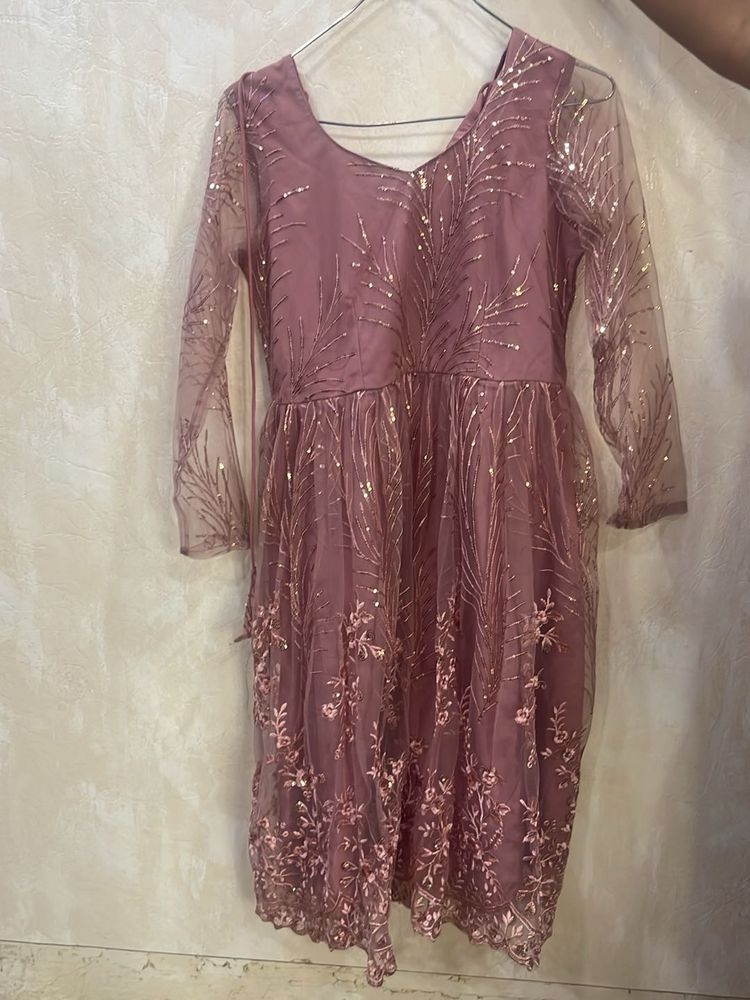 Elegant Mauve Net Party Dress