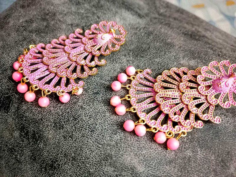 Pink Peacock Earrings