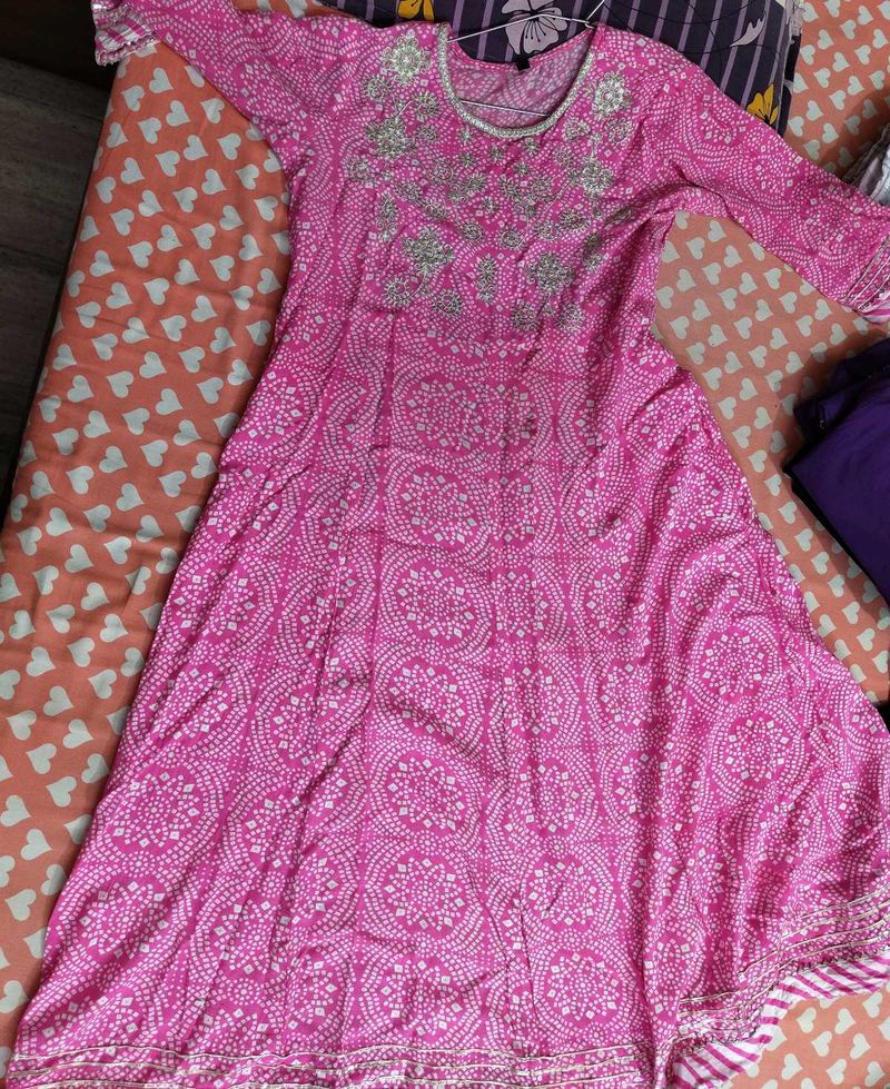 Pink Printed Anarkali Kurta Set