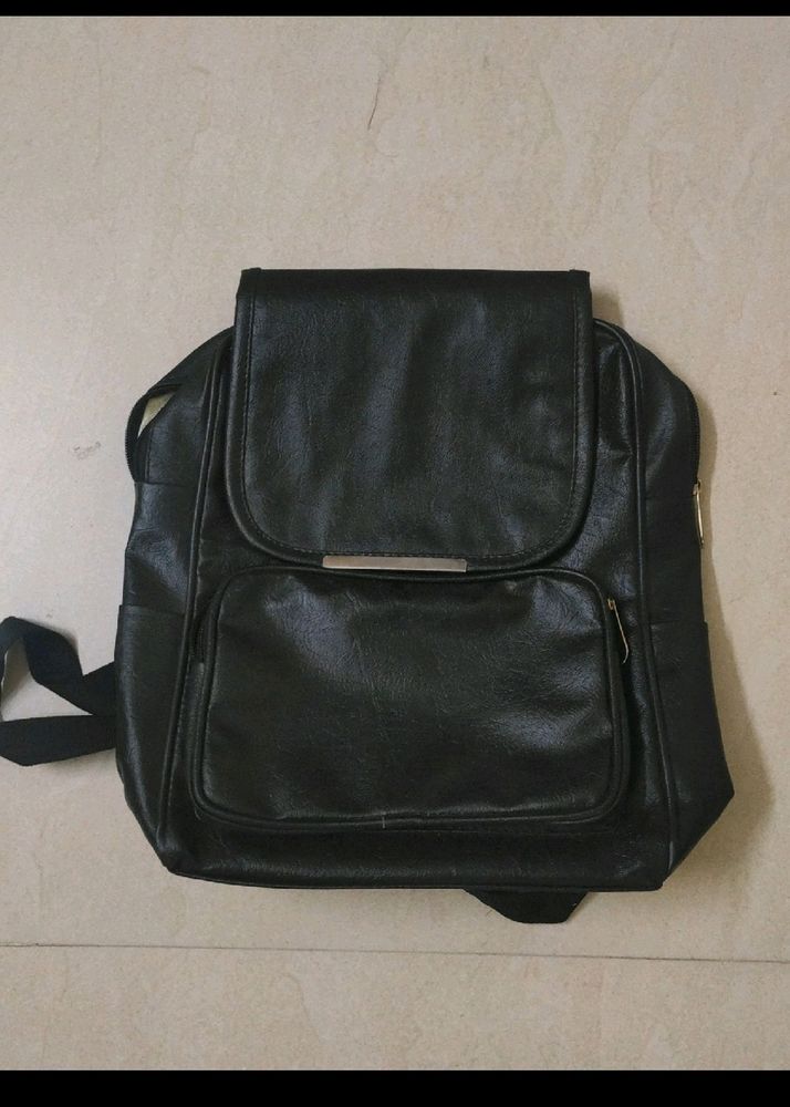 Black Faux Leather Backpack