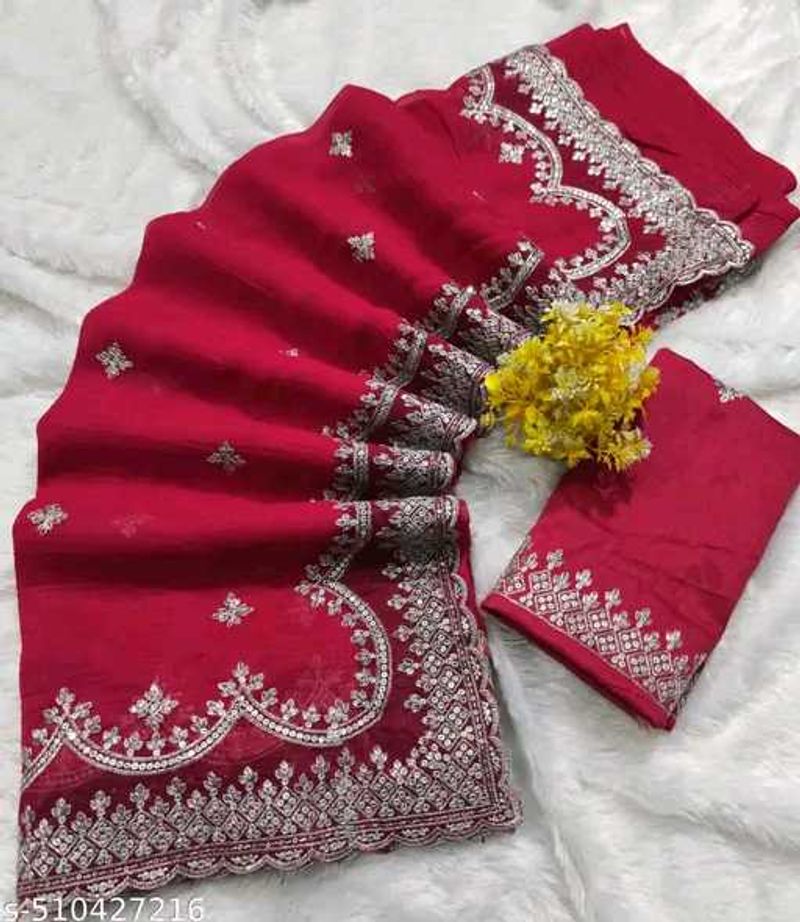 Partywear Saree Attached With Blouse