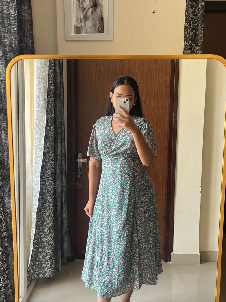 Floral Print Wrap Midi Dress