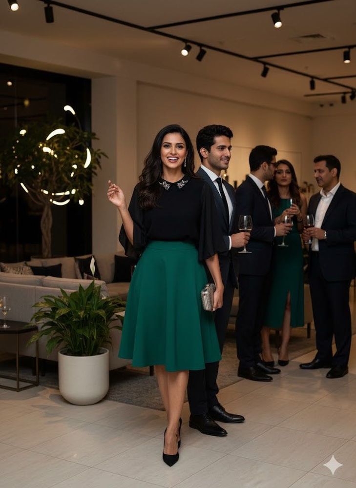 Glamour Alert🖤Jewelled Collar Bell-Sleeve Blouse