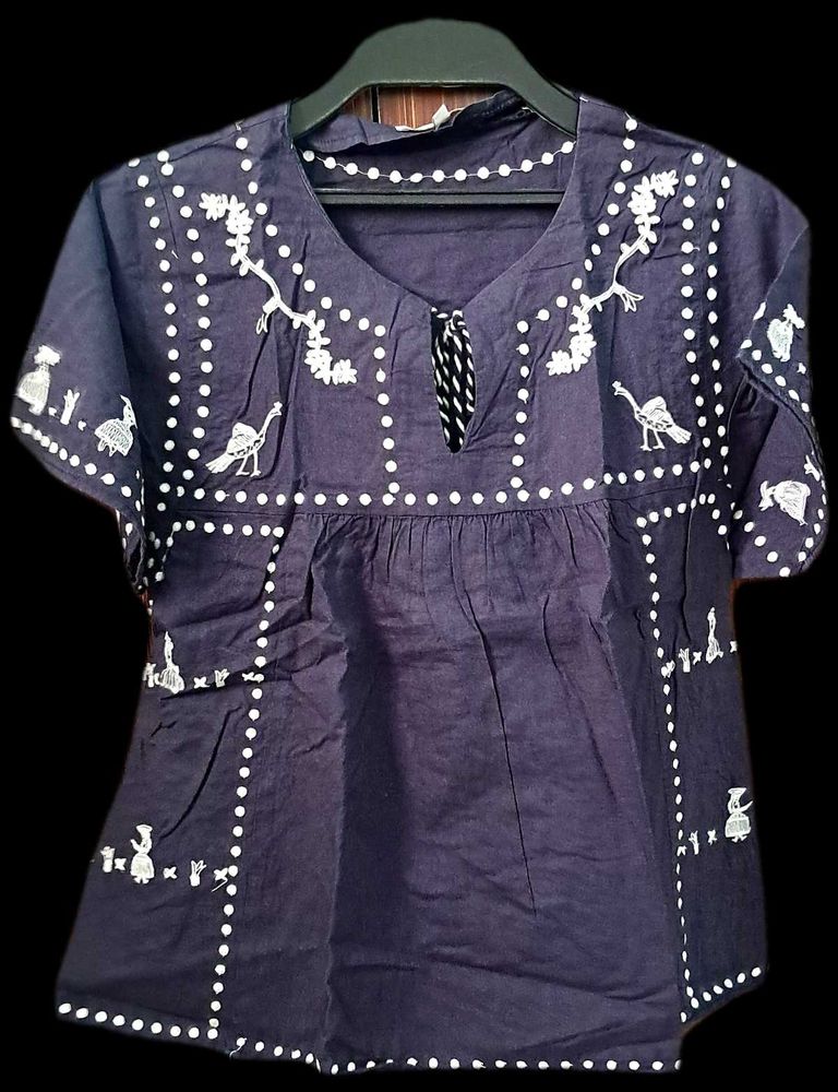 Navy Blue Embroidery Top Tunic