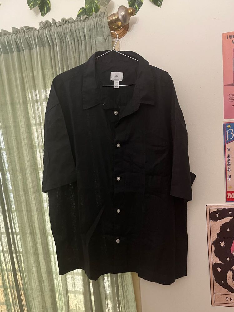 H&amp;M Linen Black Resort Shirt