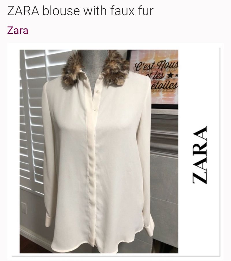 Zara White Blouse with Fur Collar