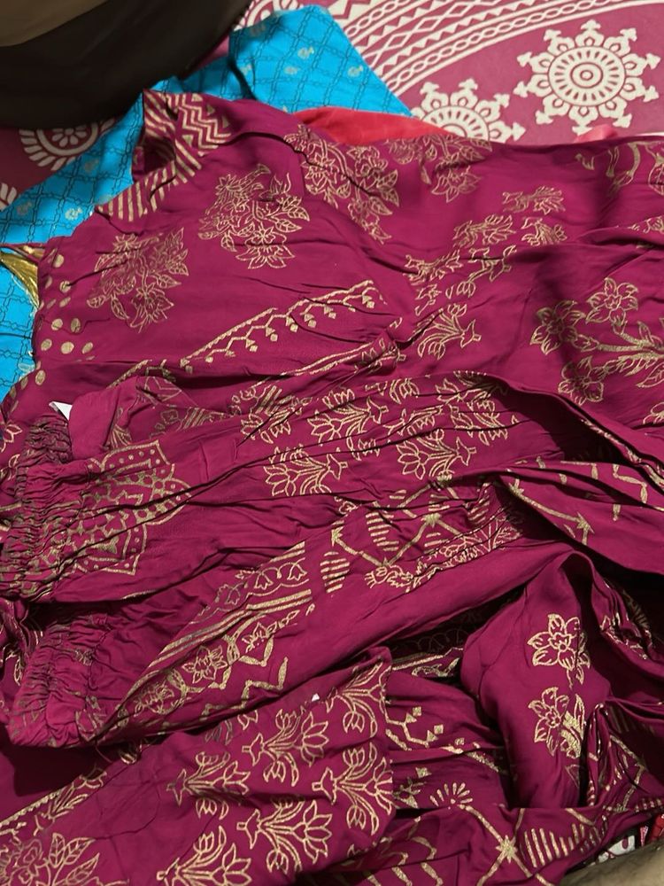 Maroon &amp; Gold Printed Fabric
