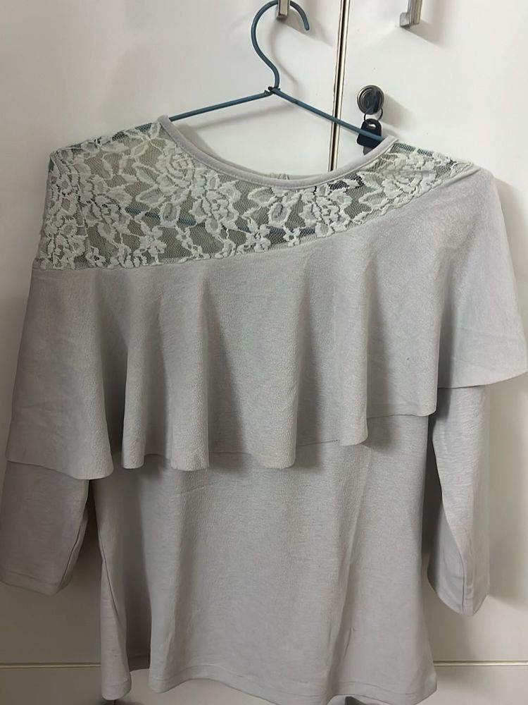 CODE Lace Shoulder Ruffle Top