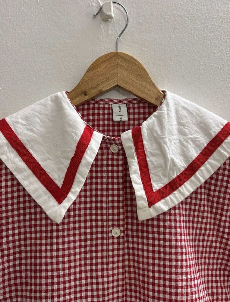 Red Gingham Dress w/ Sailor Collar