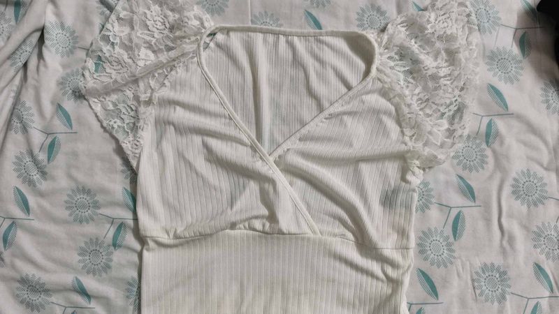White Lace Sleeve Top