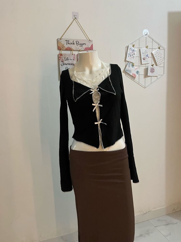 Cute Lace Trim Bow Detail Top🎀