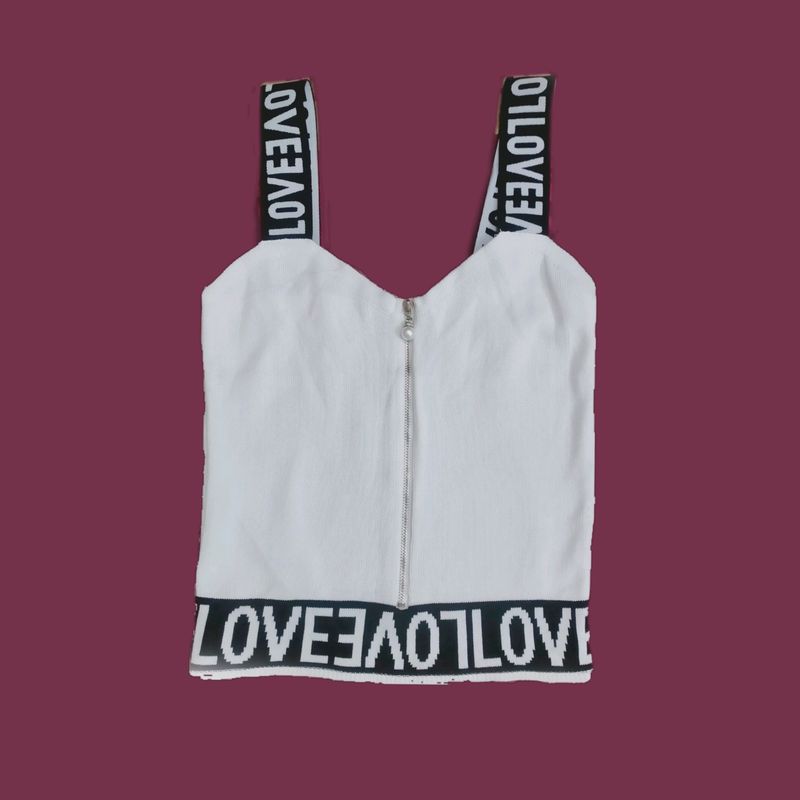 White Crop Top With Zipper