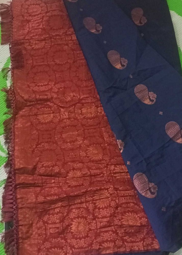 Navie Blue And Maroon Silk Saree