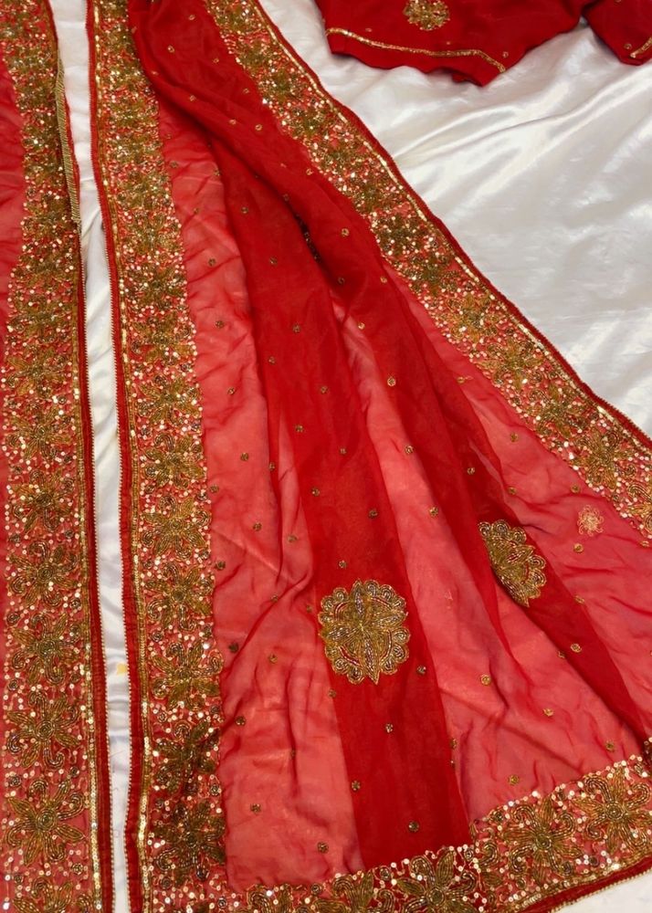 Red &amp; Gold Embellished Saree