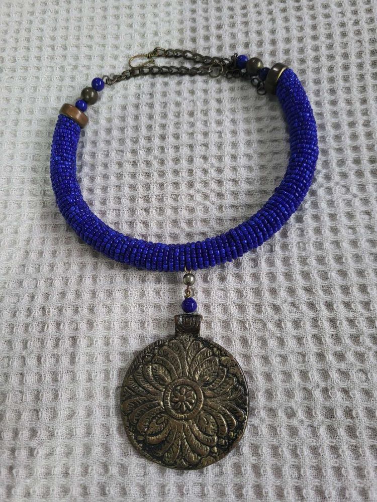Blue Beaded Boho Necklace