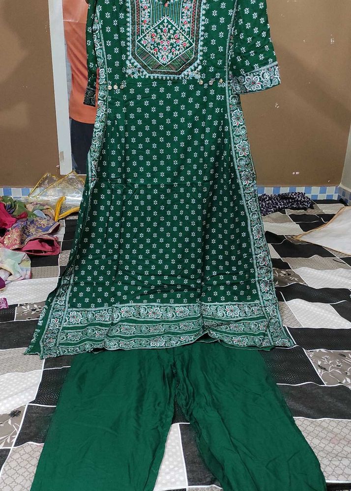 Green Printed Kurta Set