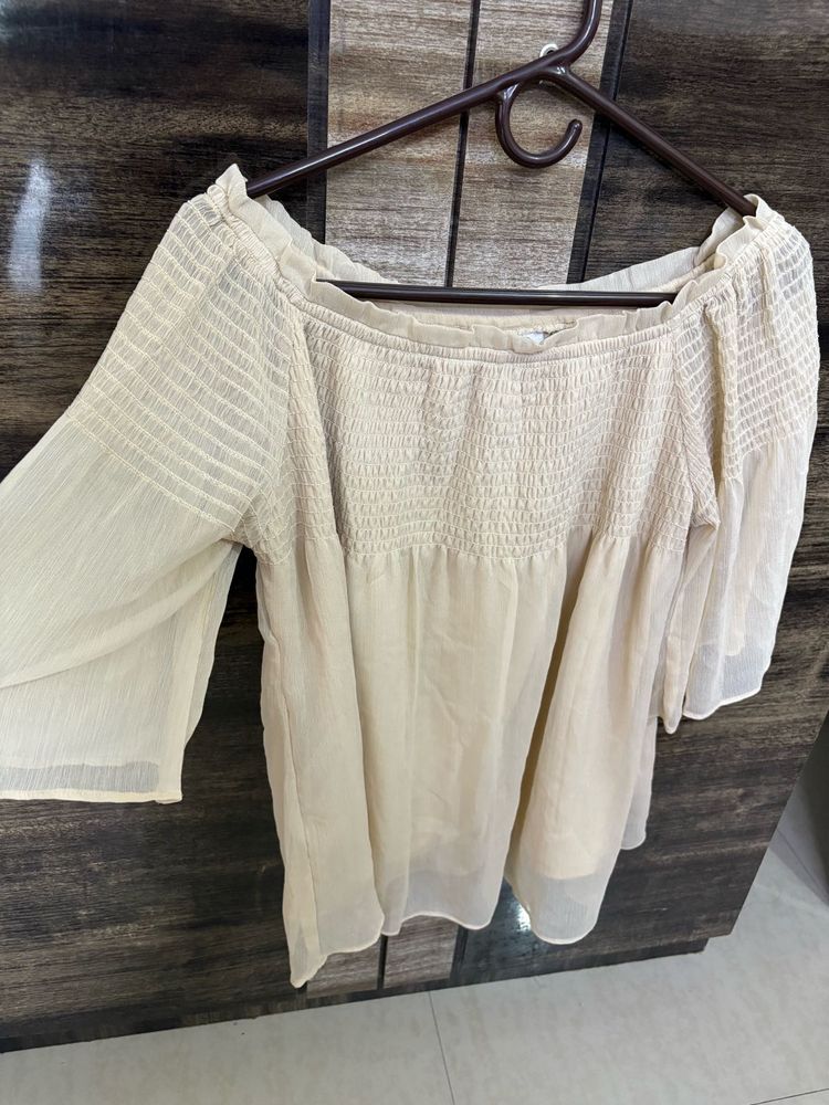 Chic Beige Off-Shoulder Top
