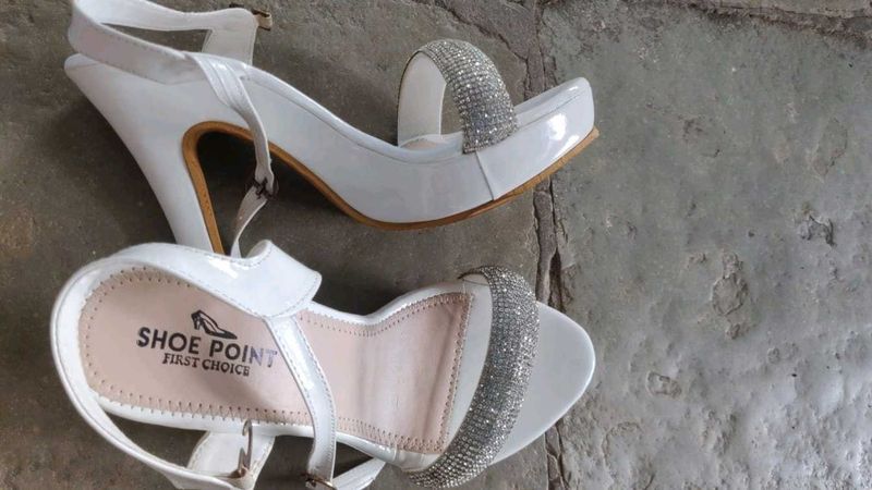 White Heels with Rhinestone Ankle Strap