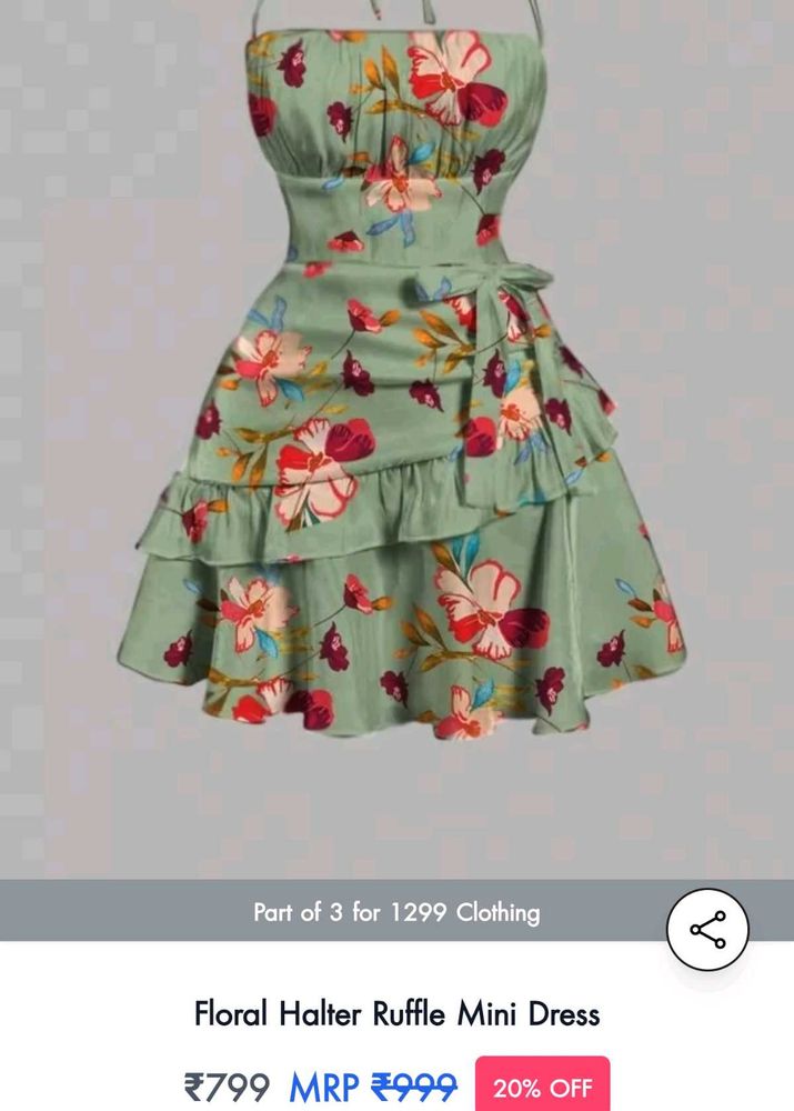Floral Halter Mini Dress (Size S)