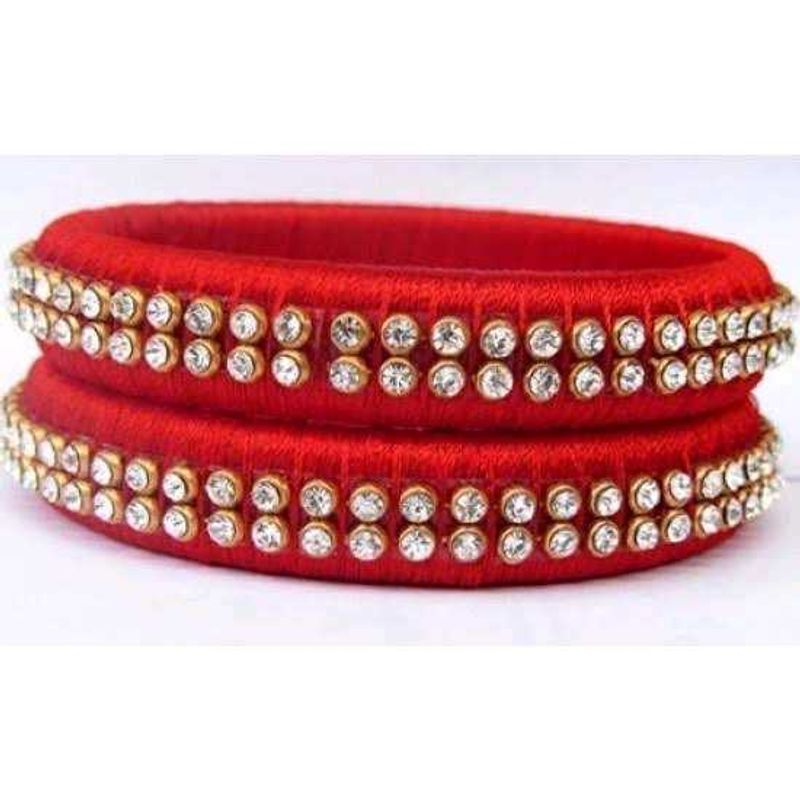 Red &amp; Crystal Thread Bangles (Set of 2)