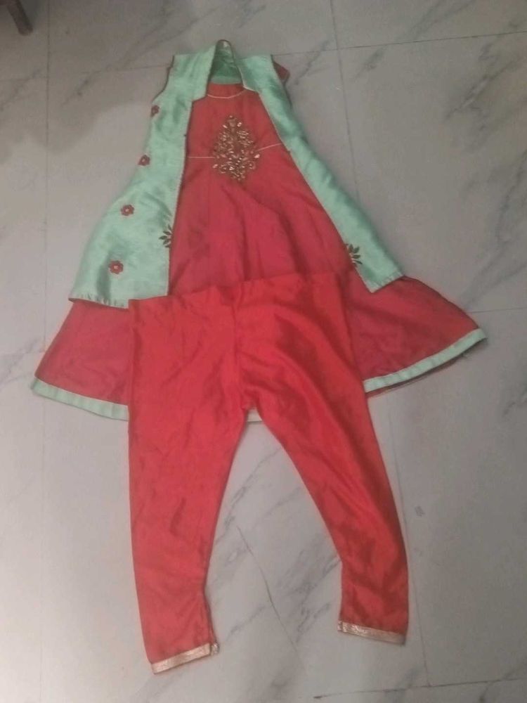 Girls' Red Anarkali Suit