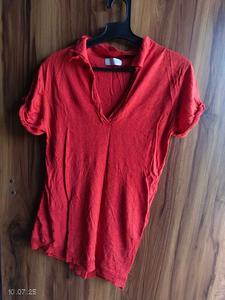 Red V-Neck Top