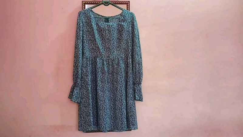 Dark Green Floral A-Line Dress – Urbanic S