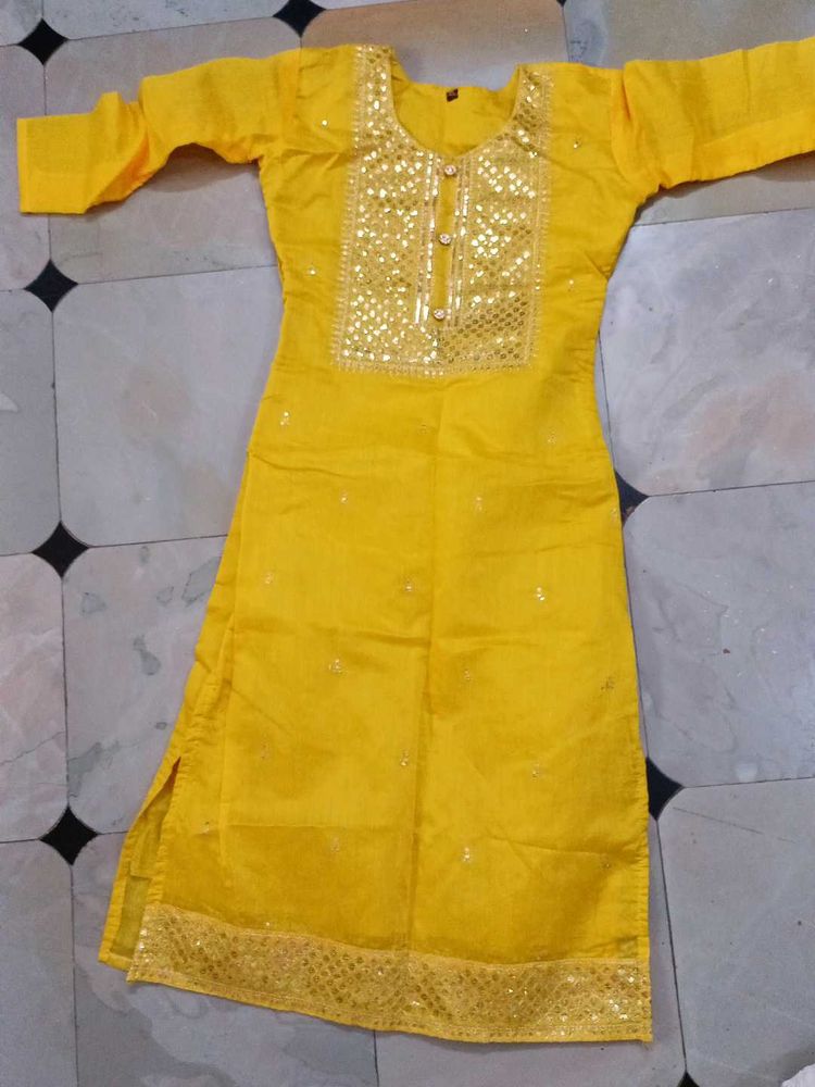 Yellow Embellished Kurti